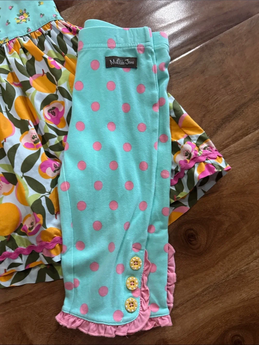 Matilda Jane Citrus Floral Halter top with Polka Dot cropped Leggings size 4
